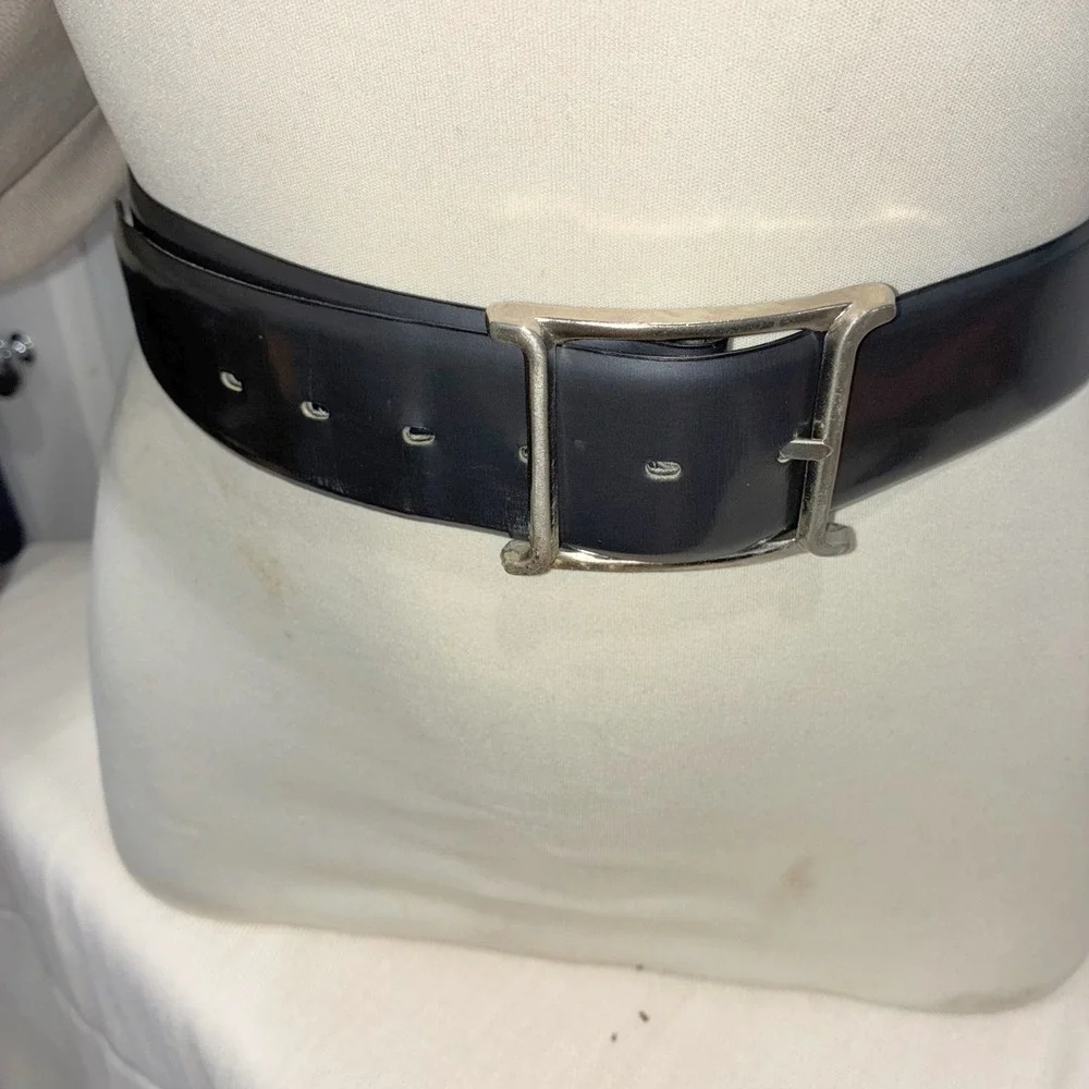 Mens Black/Pewter Patent‎ Leather Reversible Belt Size 34 Utility Grunge Casual